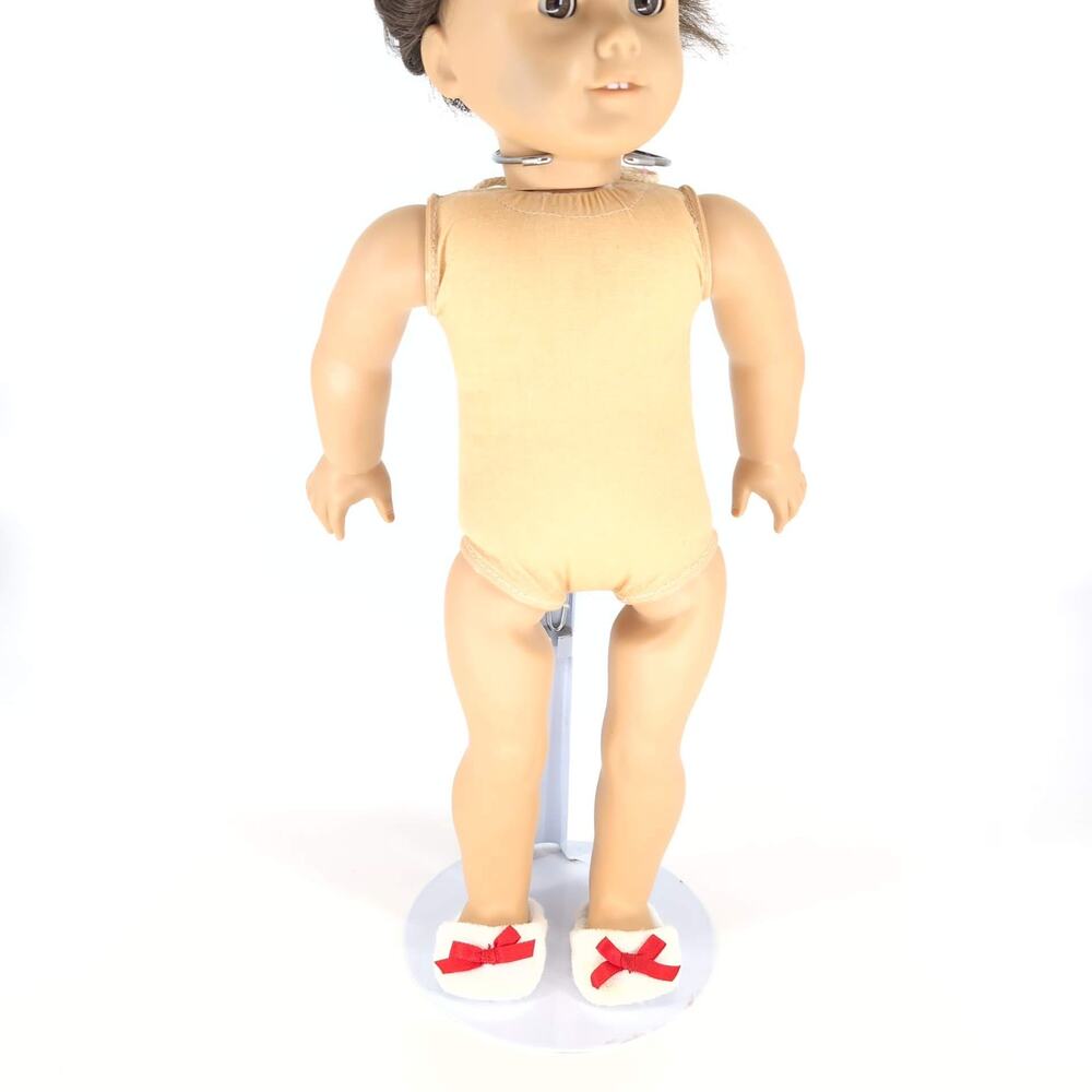 Unbranded White Fabric Doll Slippers/Slides with Red Ribbons for 18" Dolls - GUC